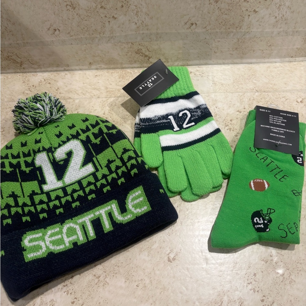 Seahawks Hat, Gloves and Socks